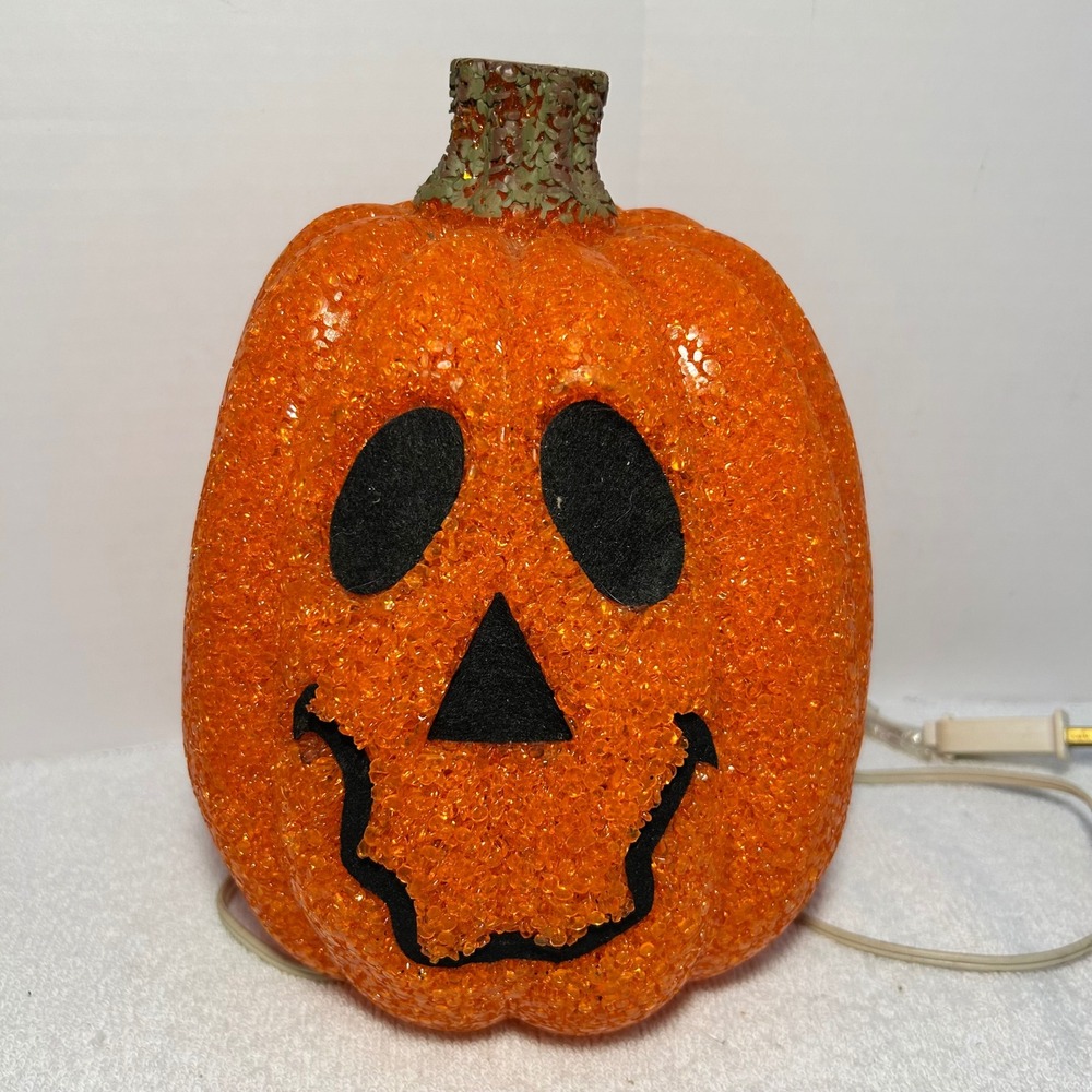 Vintage Kmart Seasons Popcorn Plastic Pumpkin Halloween Light Up Jack O Lantern